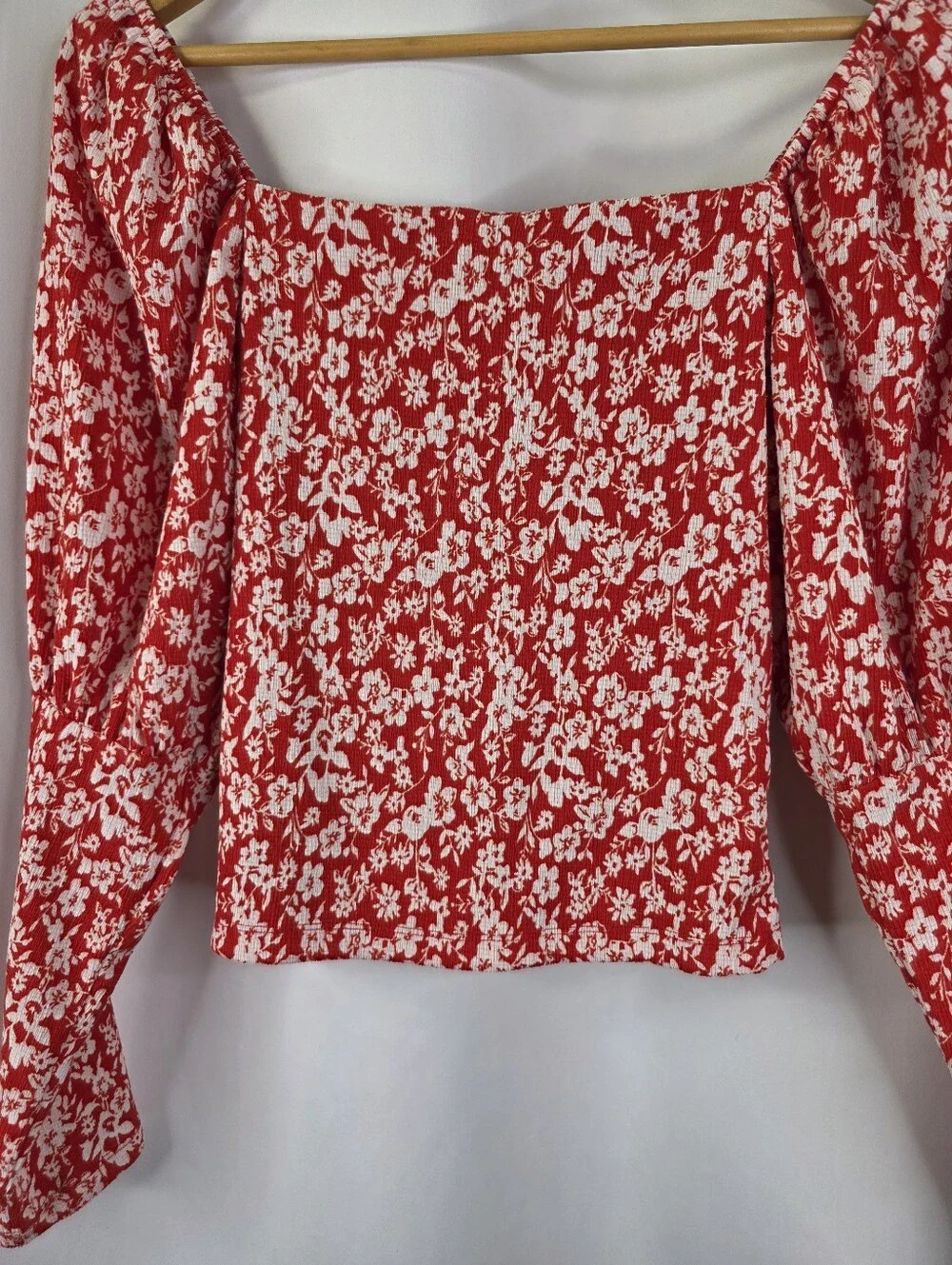 Anthropologie Women's Small Sweetheart Floral Peasant Puff Sleeve Blouse Cropped